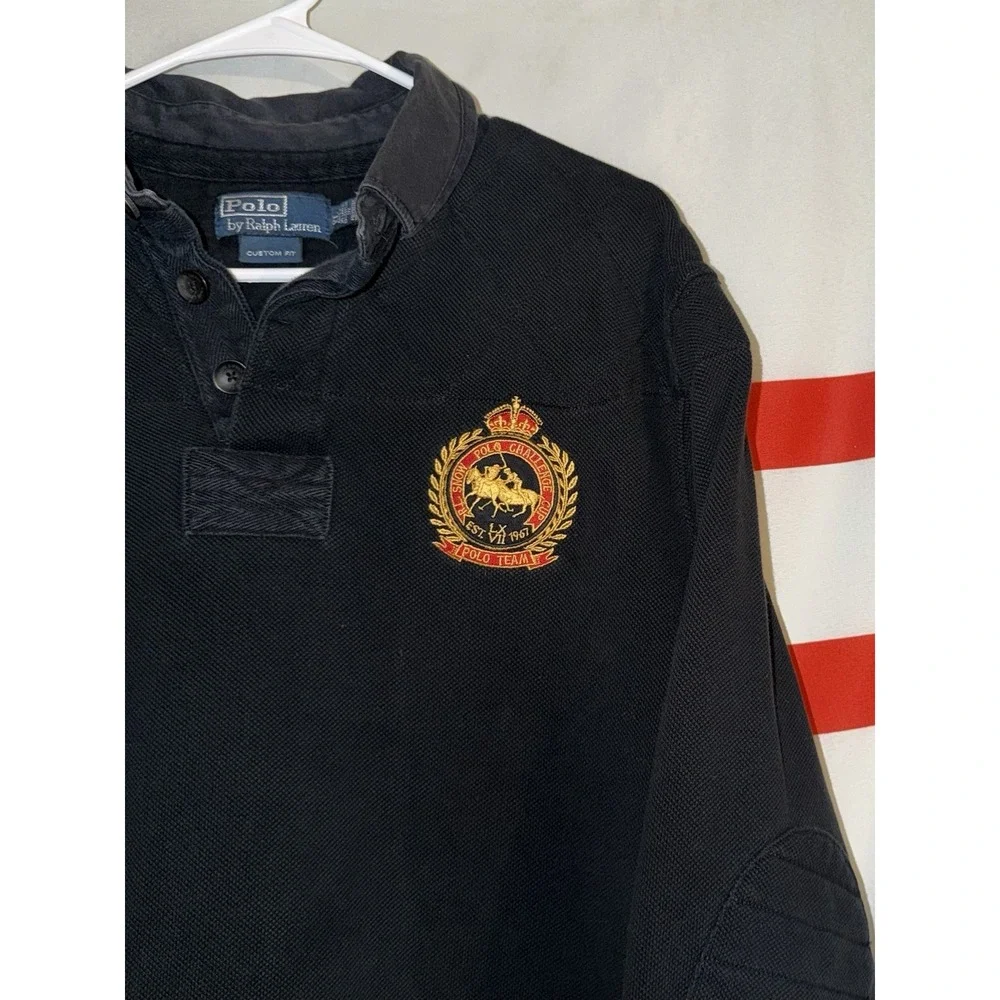 Vintage Polo Ralph Lauren Rugby Shirt XL Snow Challenge Cut Black Long Sleeve